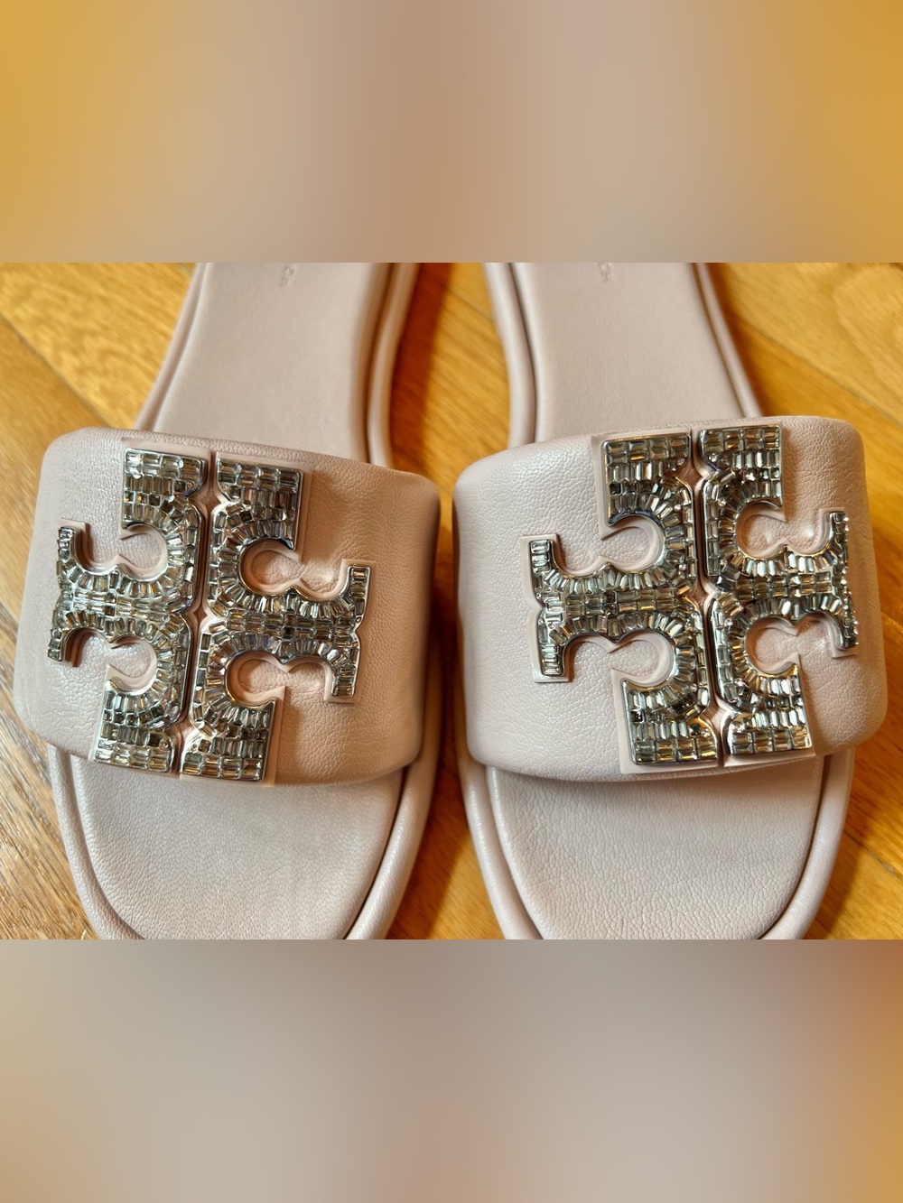 Tory Burch Shell Rose Pink Double T Crystal Deco Sport Slide Sandals - Picture 6 of 14